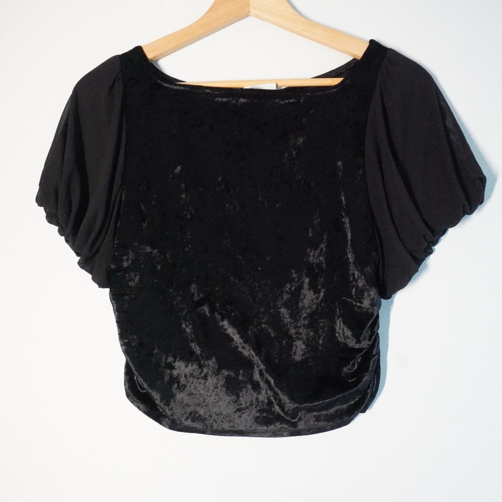 Free People Intimately Midnight Mood Black M Velvet Crop Top Ruche Open Back